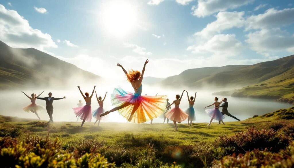 Dancers from Scottish Ballet showcasing their talent during a tour.